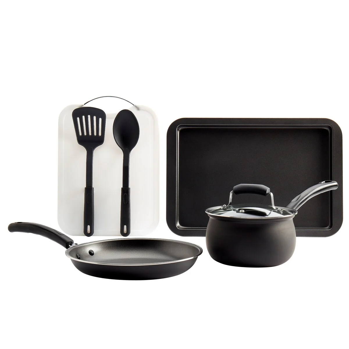 Basic Essentials 7PC Carbon Steel Starter Set with Bakelite Handles - Matte Black