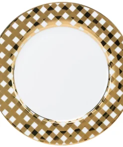 10 Strawberry Street Gingham Gold Porcelain Dinner Plate (Set of 6)