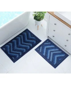 Clara Clark Non Slip Shaggy Bath Rug Set - Chevron Design Ultra Soft Bathroom Mat