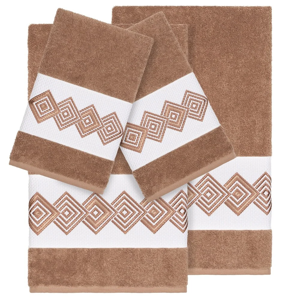 Authentic Hotel and Spa Turkish Cotton Diamonds Embroidered Latte Brown 4-piece Towel Set