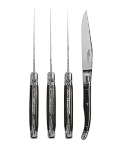 Goyon-Chazeau Set of 4 Laguiole Steak Knives with Ebony Wood Handles - Black