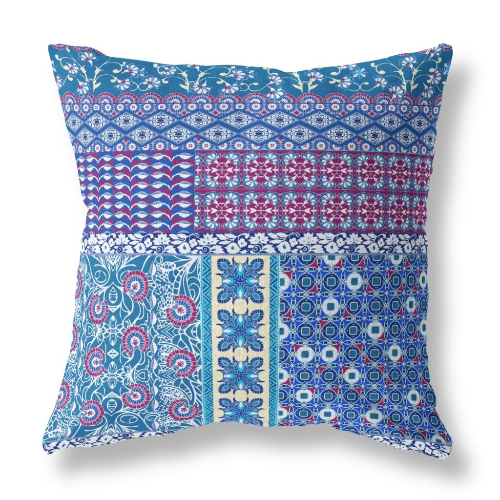 16" Navy Plum Patch Indoor Outdoor Throw Pillow - Blue