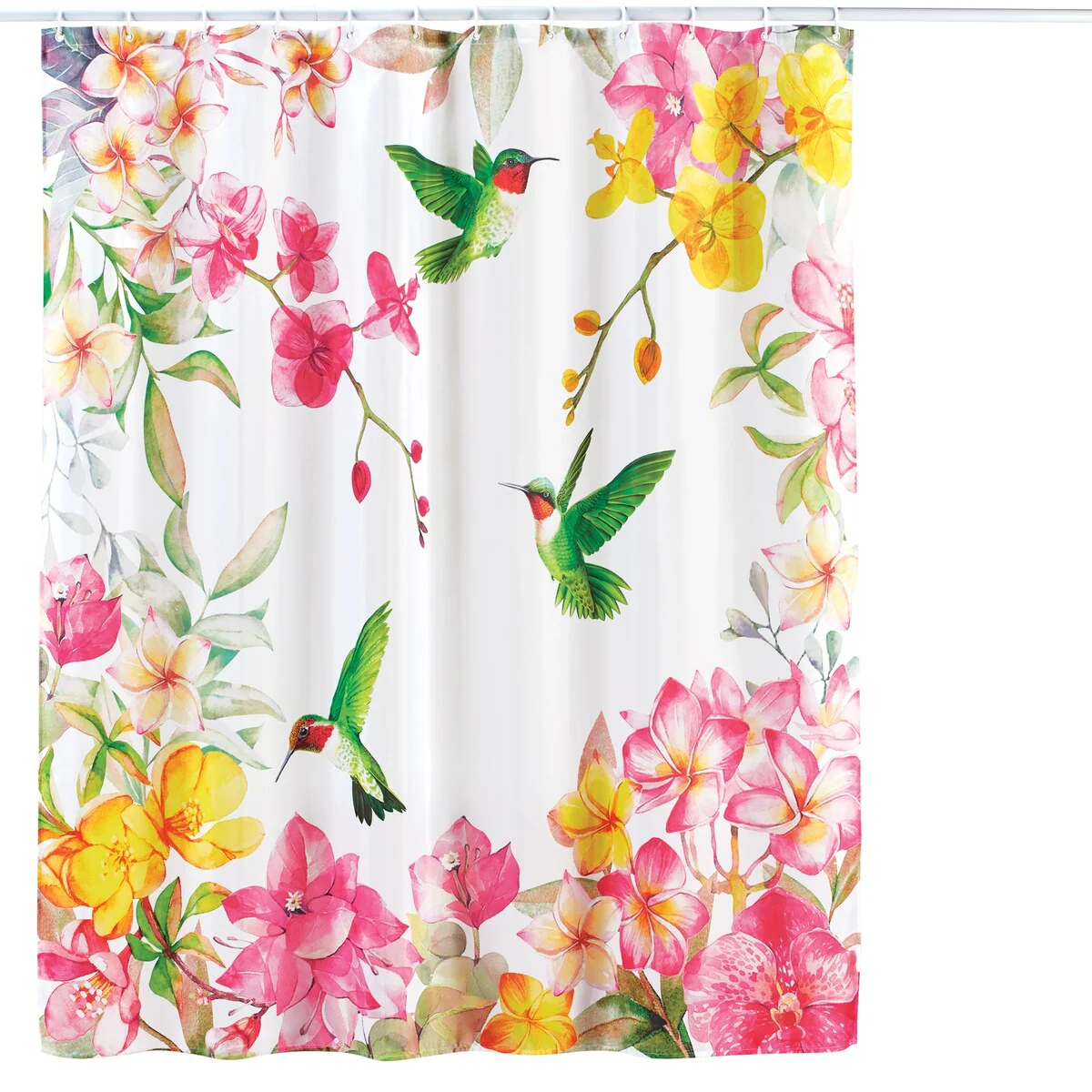 Blooming Hummingbird Floral Shower Curtain with 12 Hooks
