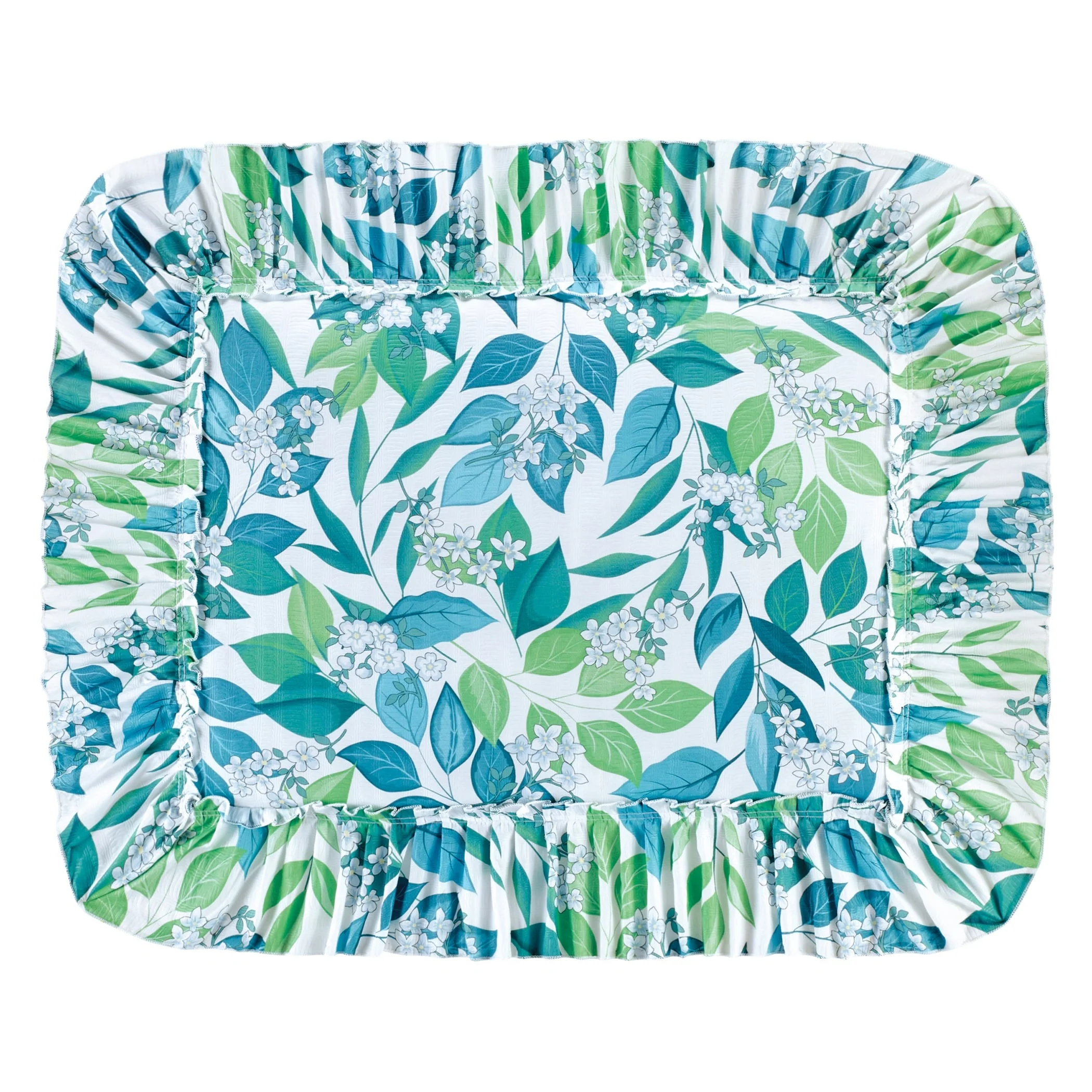 Botanical Leaves Ruffle Border Plisse Pillow Sham Set