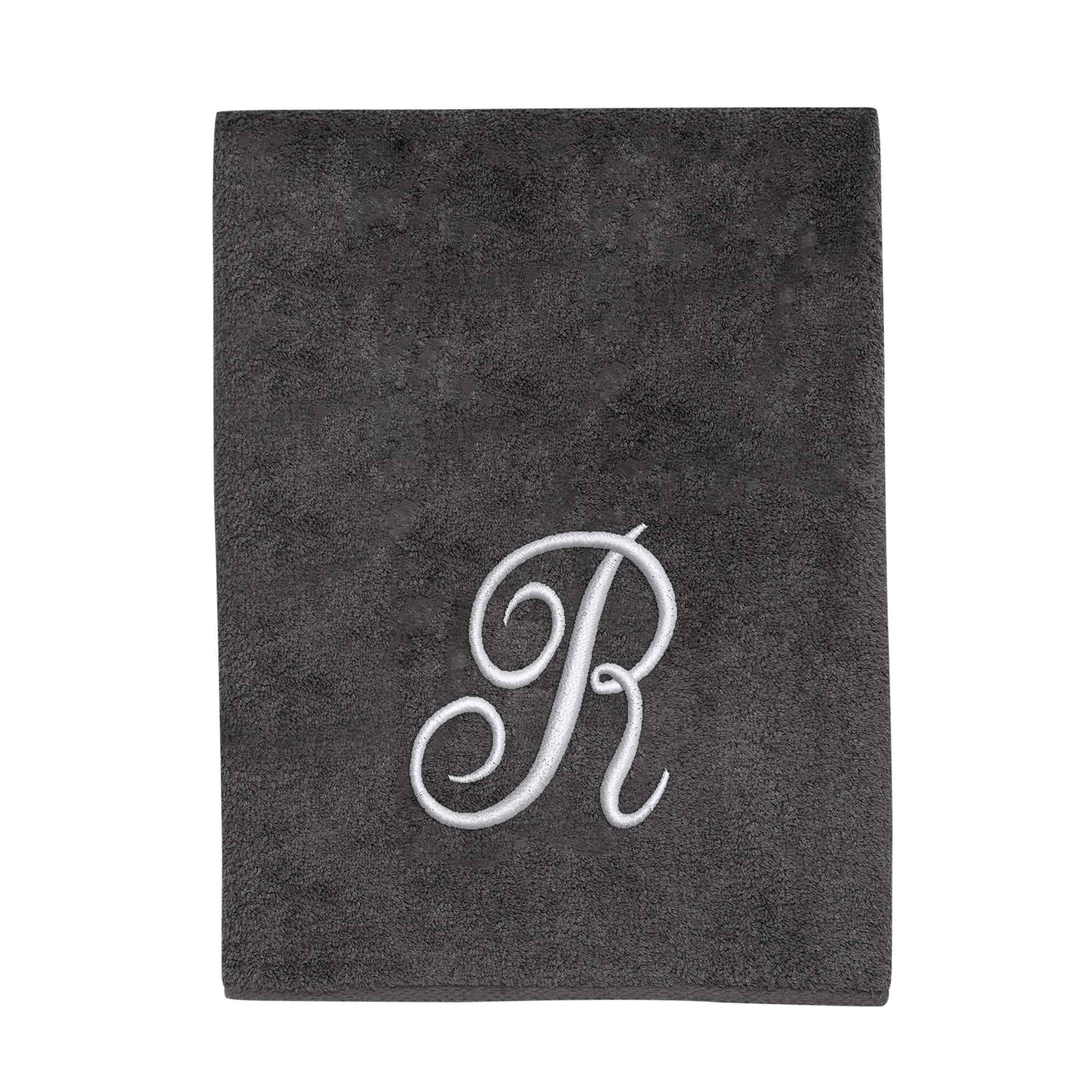 Avanti Linens Granite/Silver Script Monogram Bath Towel Letter R - Bath Towel