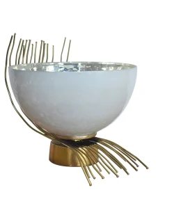 9.5"D Opaque Glass Bowl Gold Twig Base