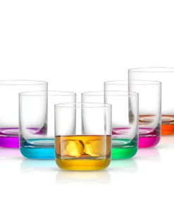 JoyJolt Hue Colored Double Old Fashion Whiskey Glass Tumbler - 10 oz - Set of 6 - 10 oz.