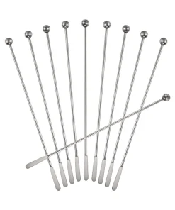 10 Pcs Drink Swizzle Stick, Round Ball and Small Paddles, Silver