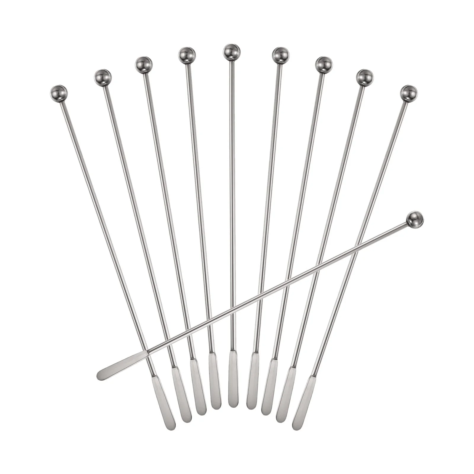 10 Pcs Drink Swizzle Stick, Round Ball and Small Paddles, Silver