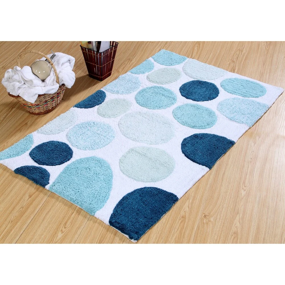 Bath Rug Cotton Non-Skid Backing Multicolor Pebble Stone