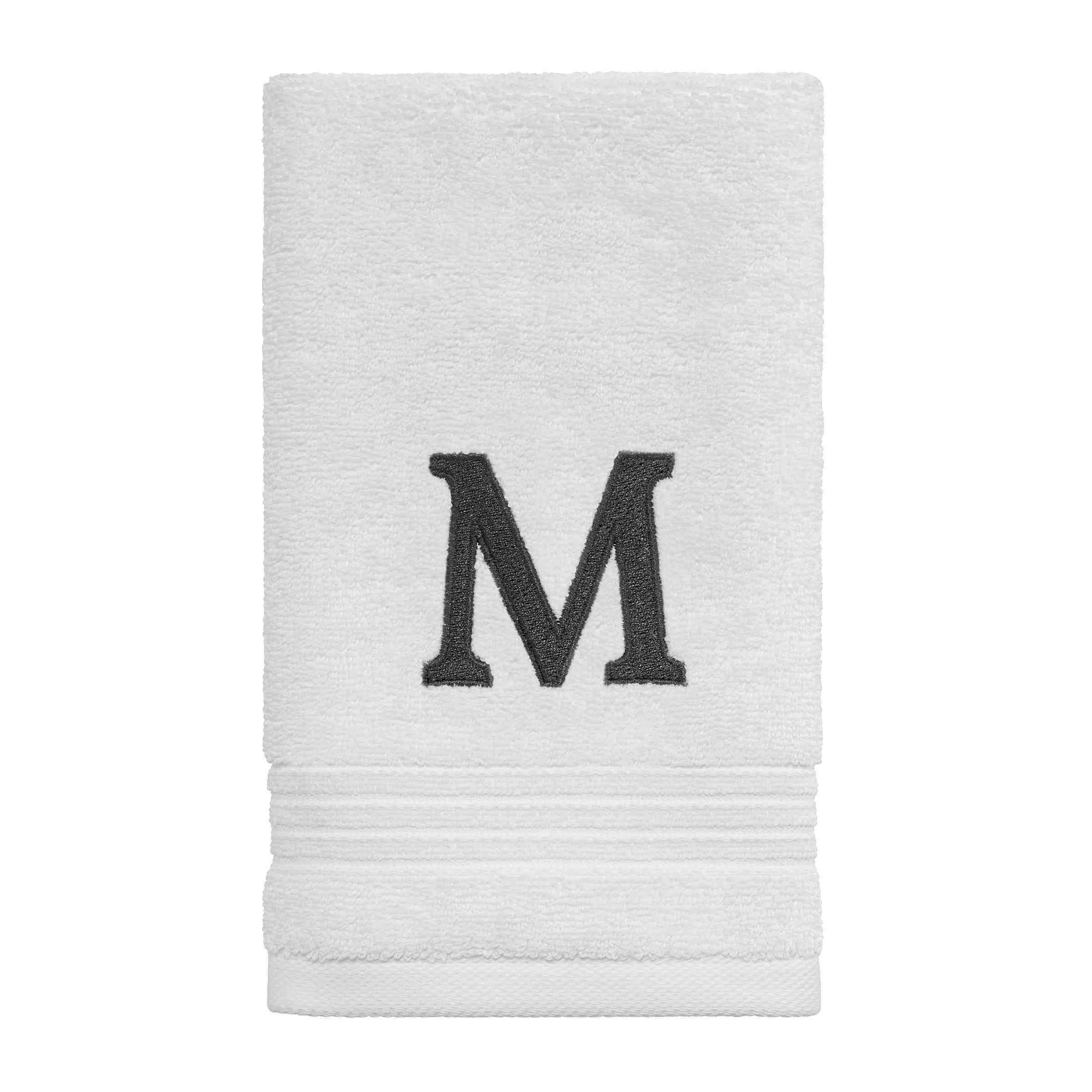 Avanti Linens Wht/Gry Block Monogram Fingertip Towel - Fingertip Towel