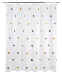 Dots Polyester Fabric Shower Curtain Multicolor Pom Poms on White 70"x72"