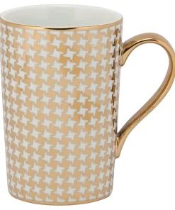 10 Strawberry Street Madi Gold-tone Porcelain Houndstooth Mug (Pack of 6) - 12 oz