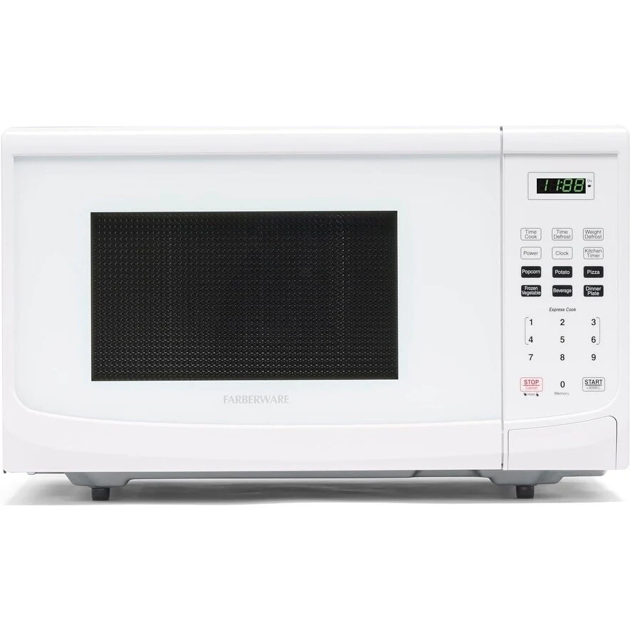 0.9 Cu Ft Countertop Microwave with Simple Controls & Compact Design in White