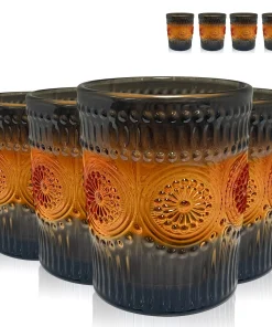 Artland Set of 8 Orange and Black Glasses