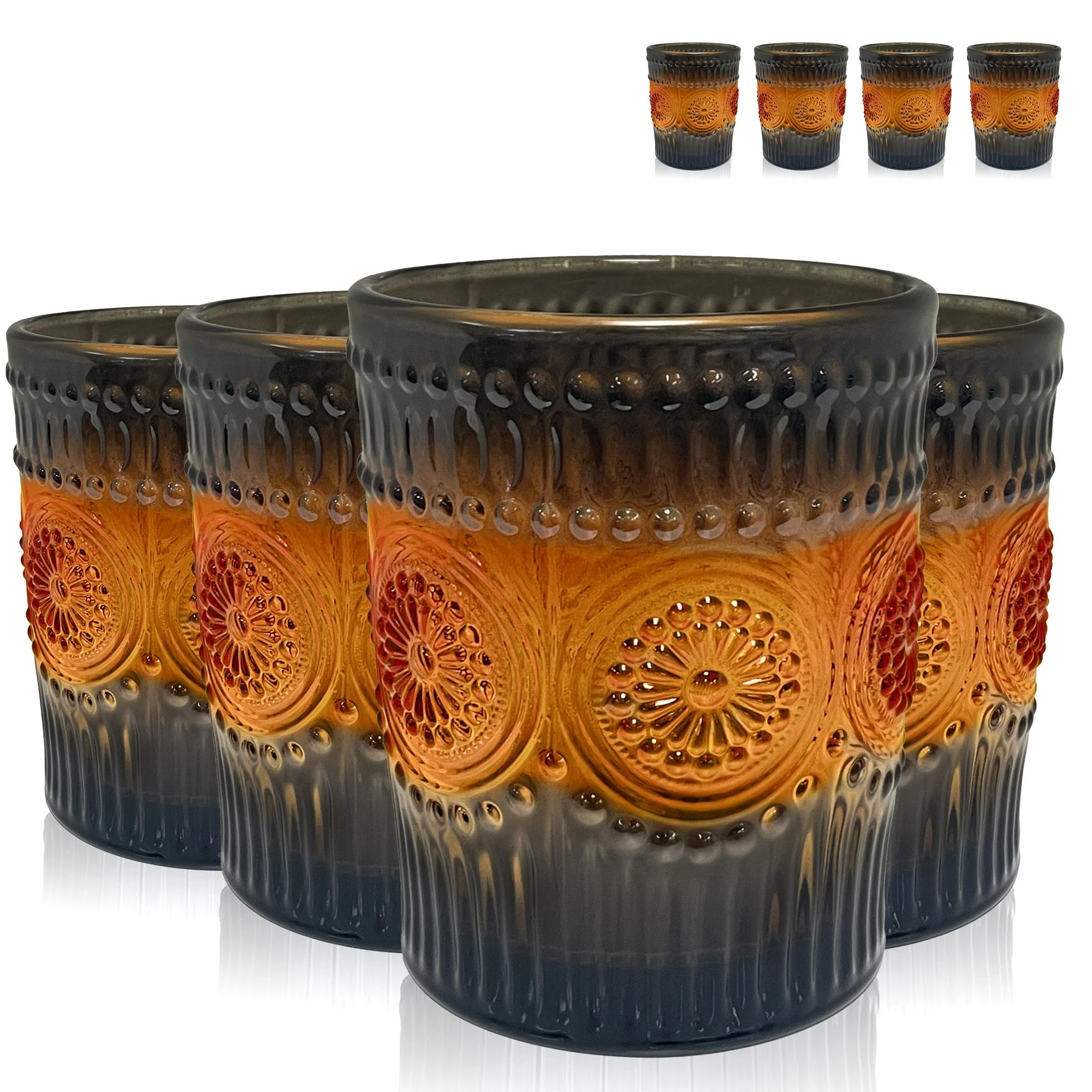 Artland Set of 8 Orange and Black Glasses