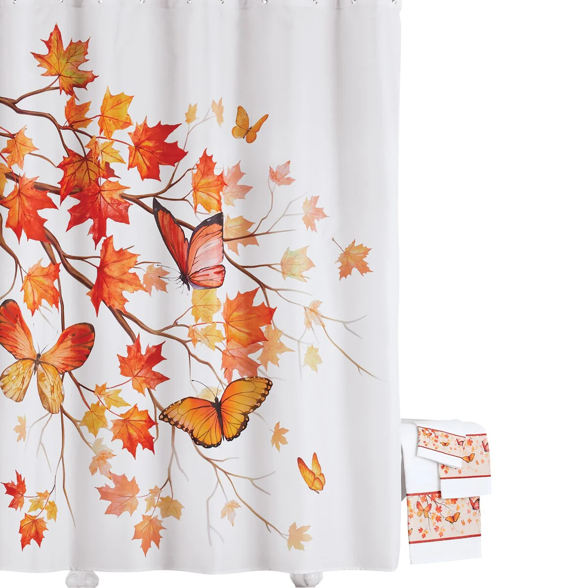 Autumn Butterfly and Maple Leaves Shower Curtain