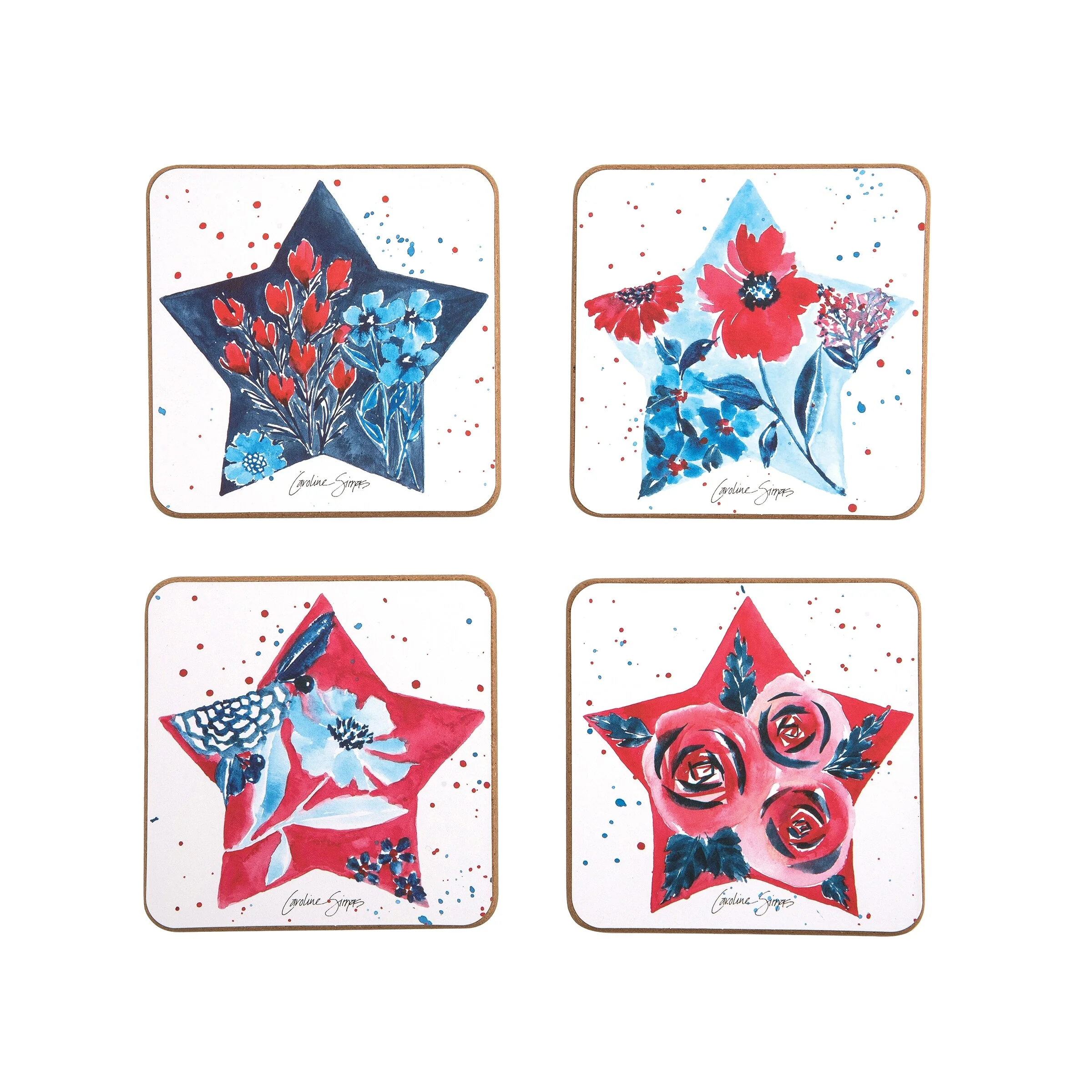 Fourth Of July Coaster Set, Set of 4 - Red - Set of 4