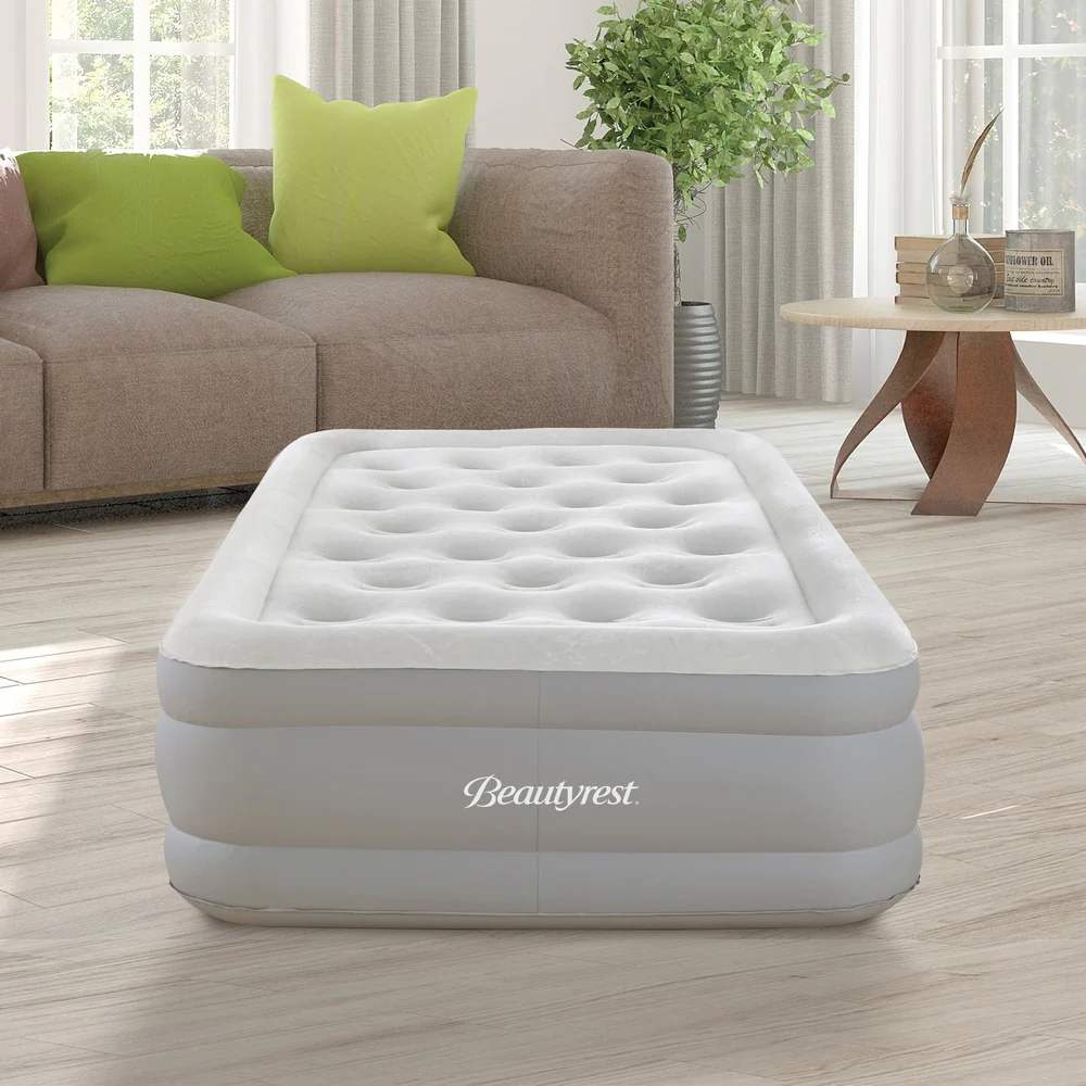 Beautyrest Sky Rise Raised Air Mattress with External Pump - Inflatable Bed with Edge Support, Puncture-Resistant Vinyl