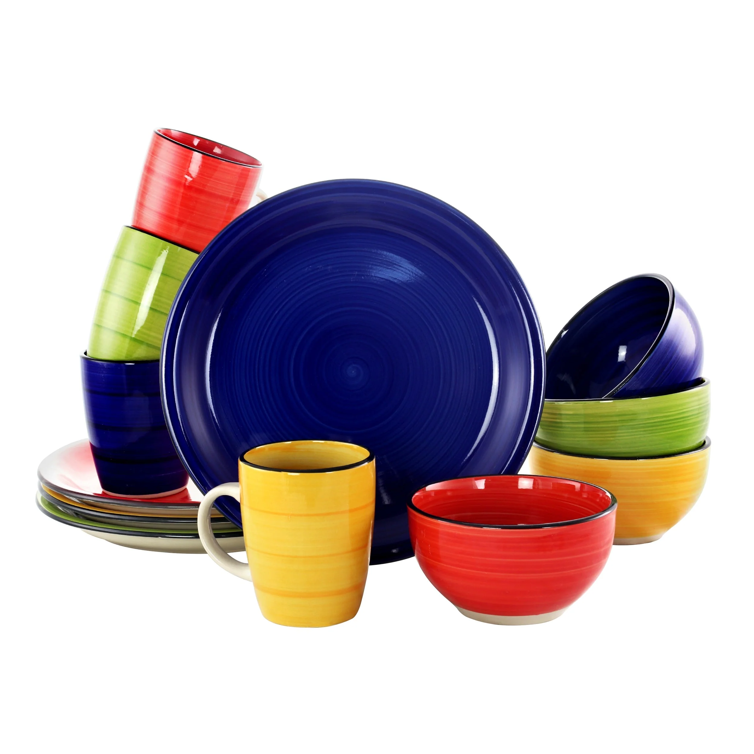 12 Piece Vibrant Splash Assorted Color Stoneware Dinnerware Set