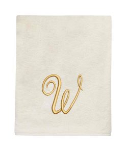Avanti Linens Ivory/Gold Script Monogram Bath Towel Letter W - Bath Towel