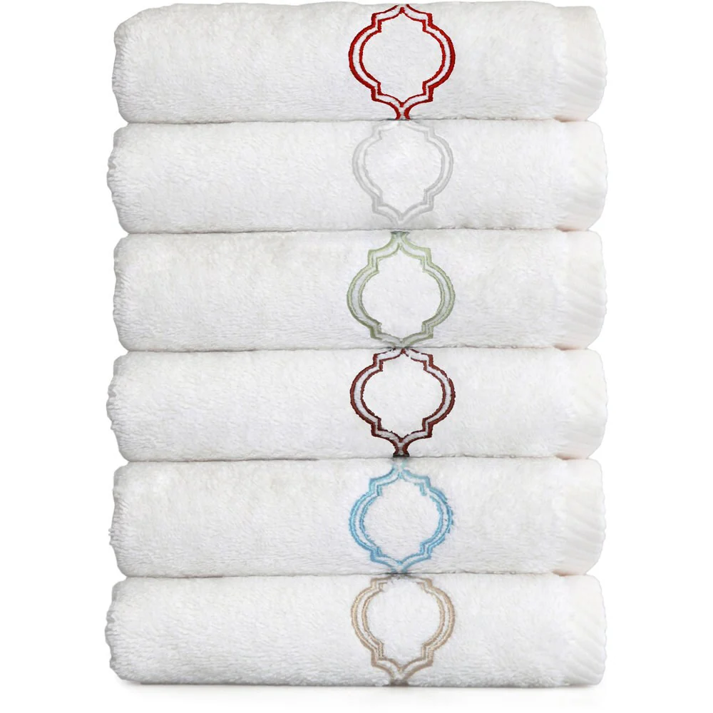 Authentic Hotel and Spa Embroidered Tile Turkish Cotton Washcloth
