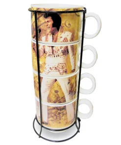 Elvis Presley Stackable Ceramic Coffee Mug Set - 3.88 x 2.5 x 2.81