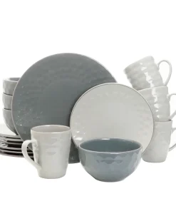 Elama Tahany Slate and Stone Pearl 16-piece Dinnerware Set