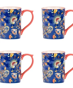 10 Strawberry Street Sylvie Flora Mugs, Set of 4