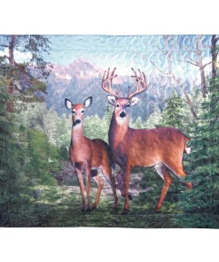 Deer Mountain Scene Printed Pillow Sham