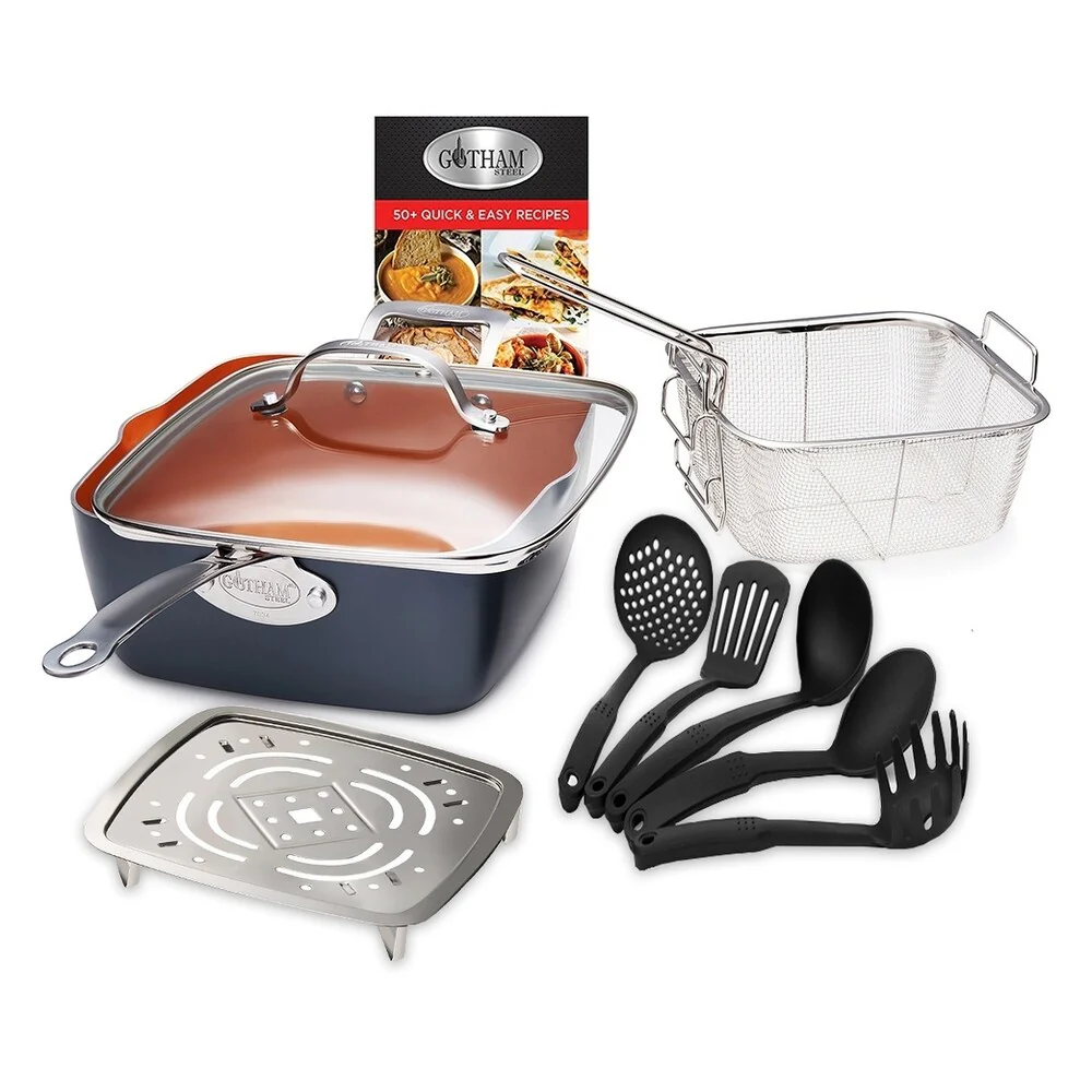 Gotham Steel 9.5" Deep Square 10 Piece Set with Utensils - Copper