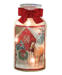 LED Lighted Festive Holiday Barn Mason Jar Lamp - White - 4 x 7.88 x 4