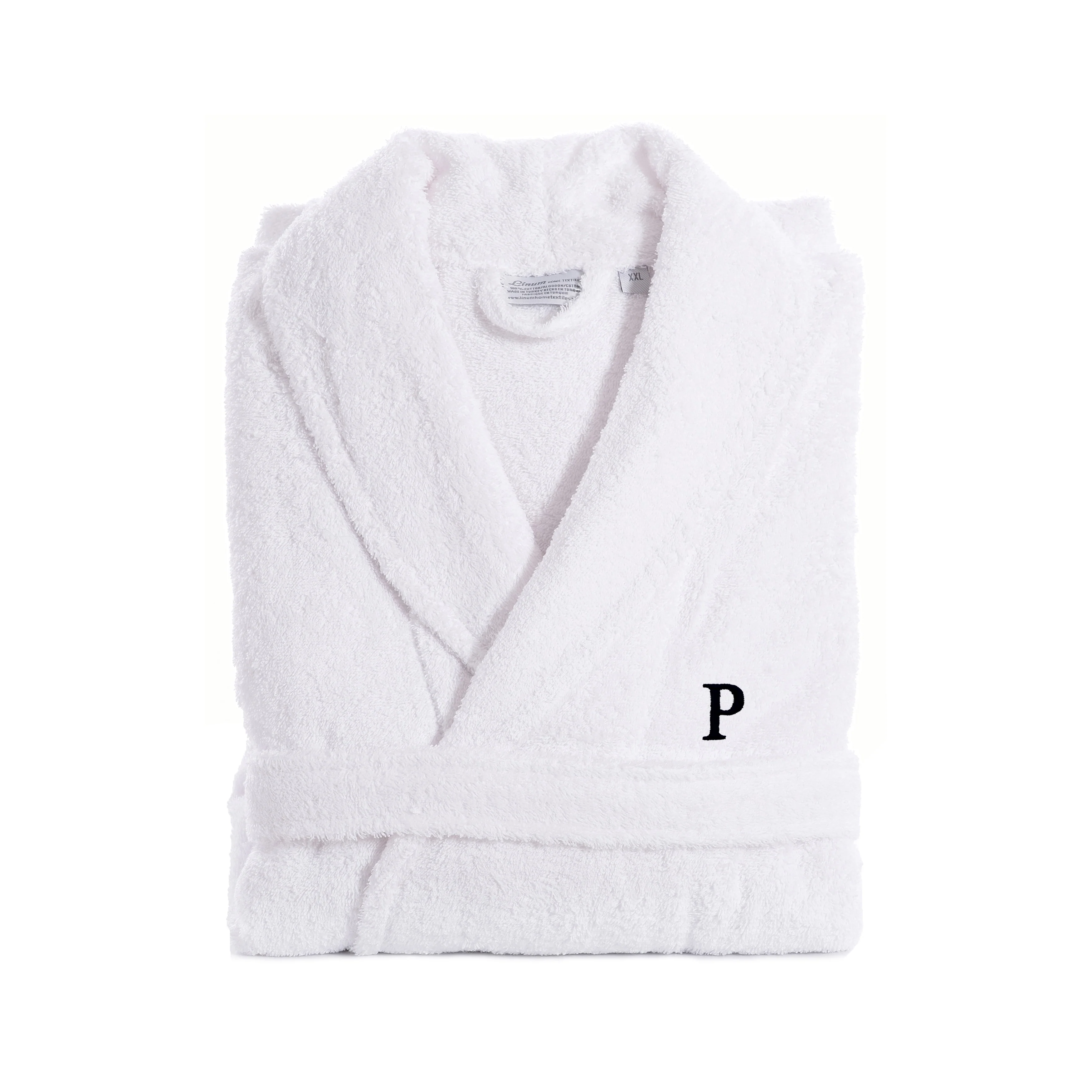 Authentic Hotel and Spa White With Black Monogram Turkish Cotton Unisex Terry Bath Robe