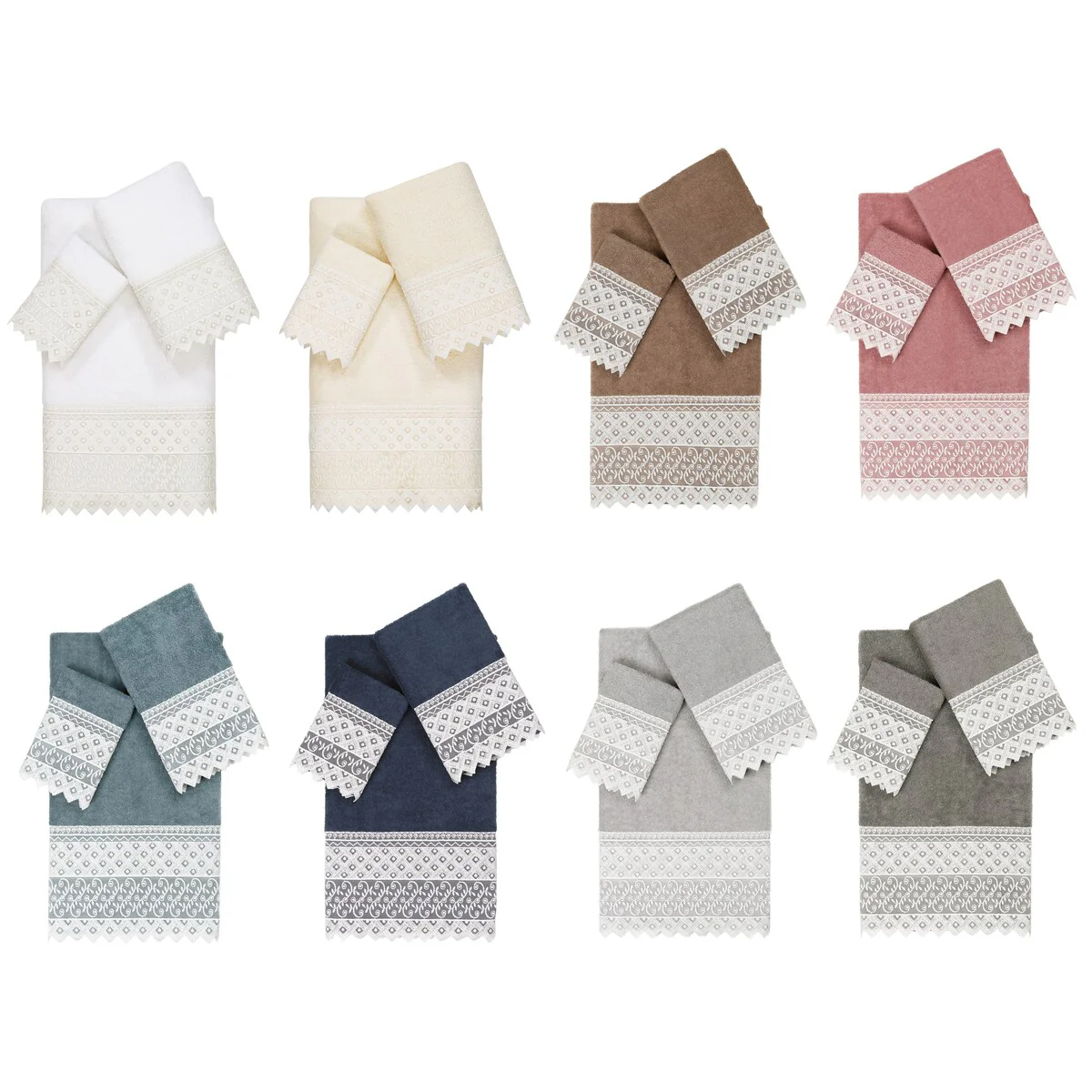 Authentic Hotel and Spa 100% Turkish Cotton Aiden 3PC White Lace Embellished Towel Set