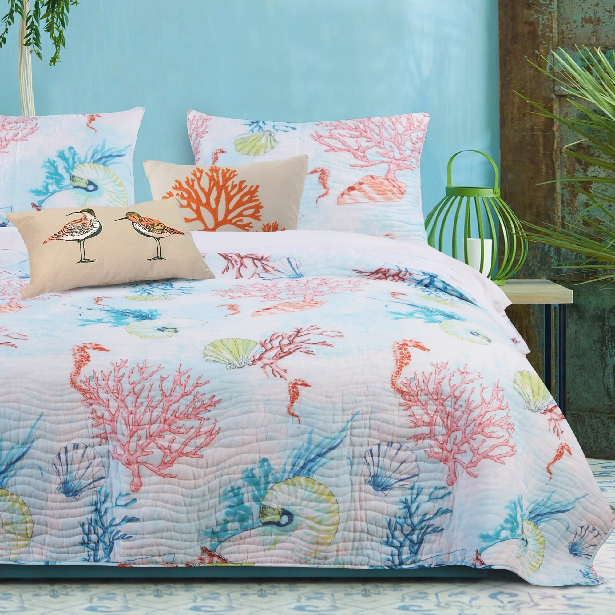 Barefoot Bungalow Sarasota Reversible Coastal Beach House Quilt Set