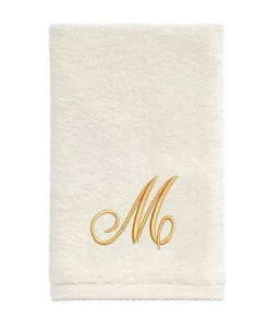 Avanti Linens Ivory/Gold Script Monogram Fingertip Towel Letter M - Fingertip Towel