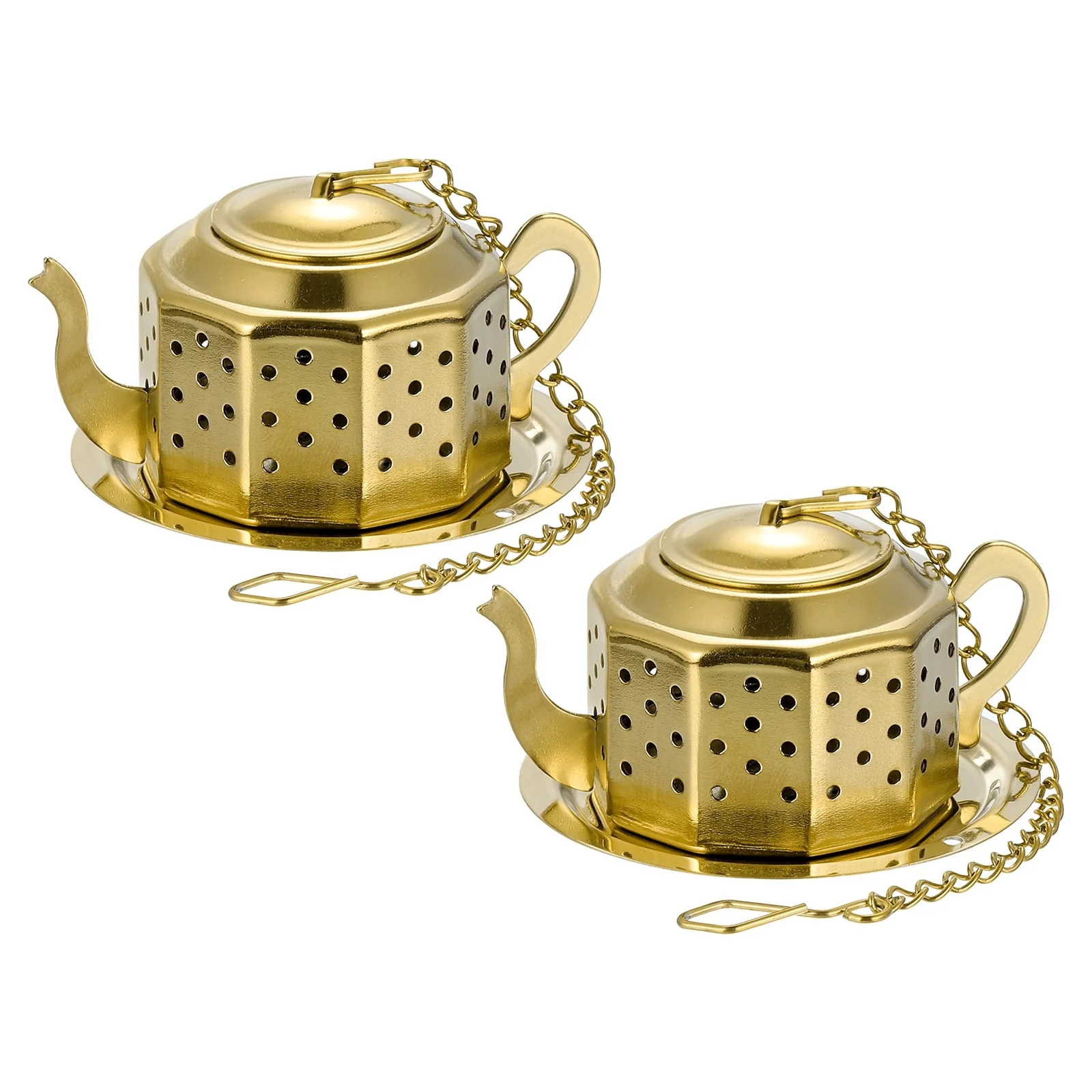 2 Pcs Tea Infuser Filter with Lid, Drip Tray, Chain, Mesh Tea Strainer