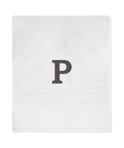 Avanti Linens Wht/Gry Block Monogram Bath Towel - Bath Towel