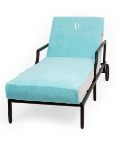Authentic Turkish Cotton Monogrammed Aqua Green Towel Cover for Standard Size Chaise Lounge Chair