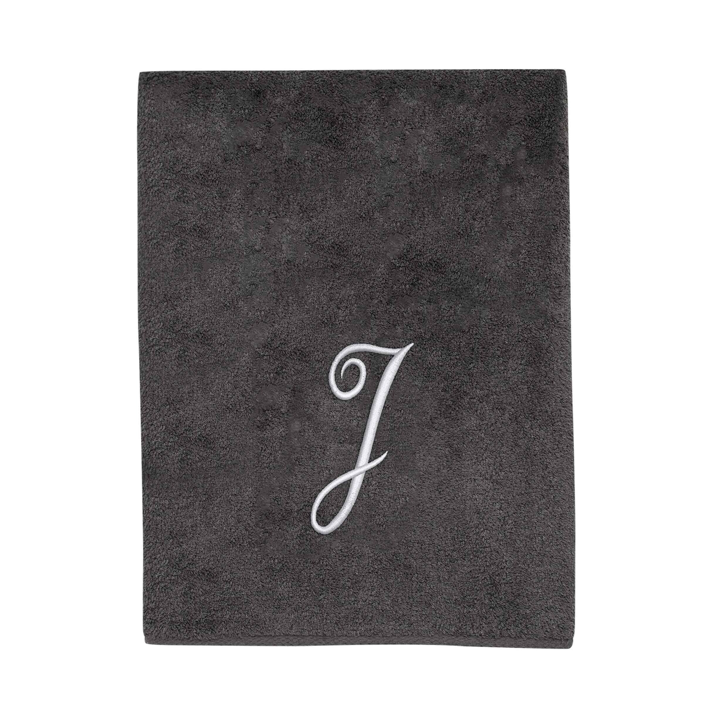 Avanti Linens Granite/Silver Script Monogram Bath Towel Letter J - Bath Towel