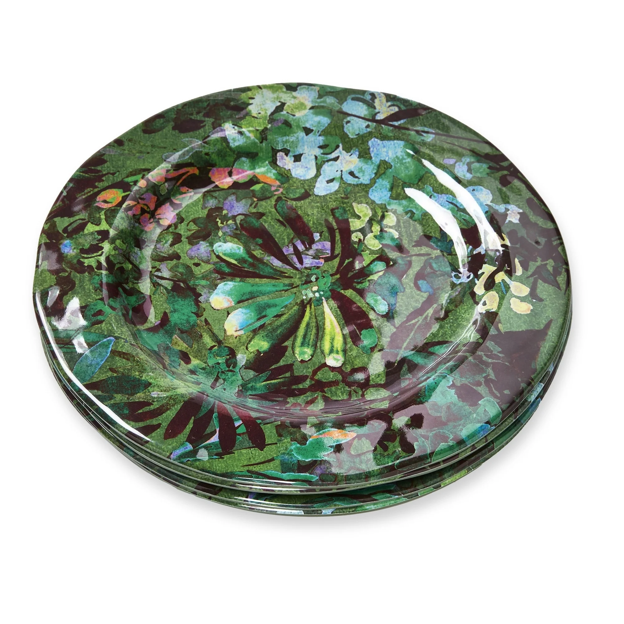 Botanica Green Floral Print Melamine Set of 4 Salad Plates Indoor/Outdoor Machine Washable, 9.0 inch
