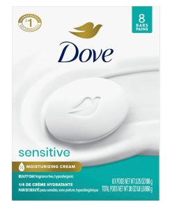 Dove Beauty Bar Soap Sensitive, 8 Bars for Sensitive Skin, Fragrance Free and Hypoallergenic 3.75 oz