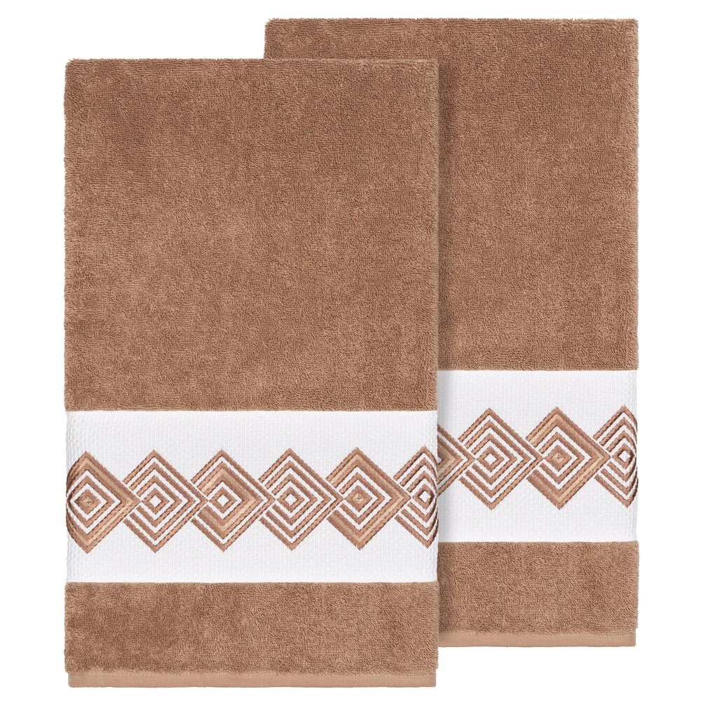 Authentic Hotel and Spa Turkish Cotton Diamonds Embroidered Latte Brown 2-piece Bath Towel Set