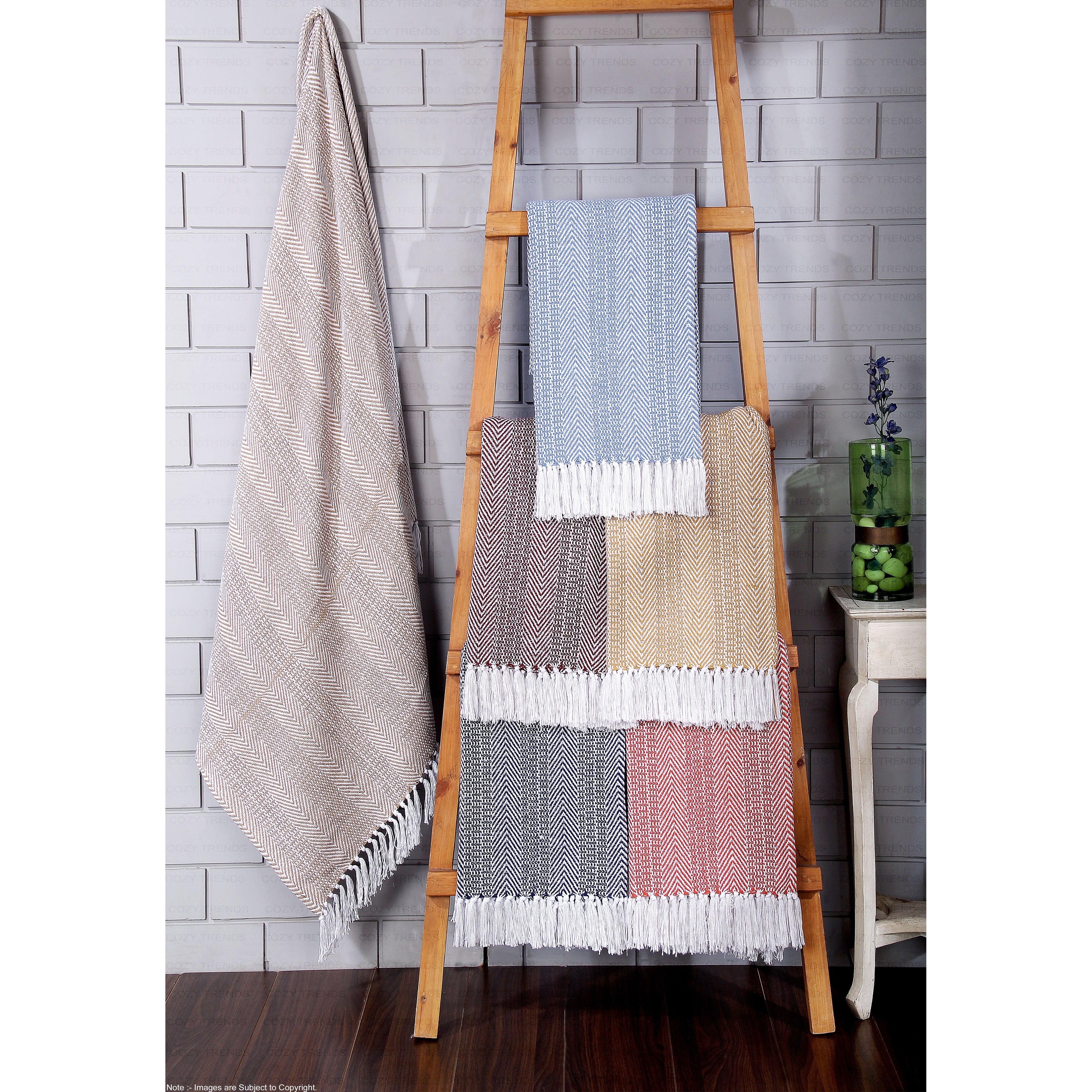 100% Cotton Hand Woven Throw Blankets '50x60'' Set of 2 Herringbone Light Weight All Season