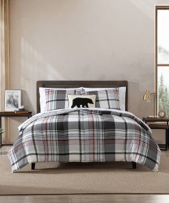 Eddie Bauer Normandy Plaid Black Microsuede Reversible Duvet Cover Set