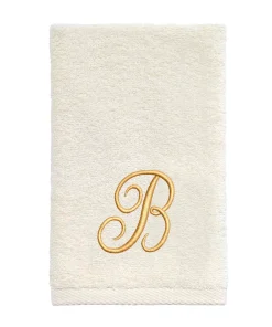 Avanti Linens Ivory/Gold Script Monogram Fingertip Towel Letter B - Fingertip Towel