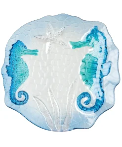 10" Sea Horse & Starfish Glass Serving Dish Plate – Tropical Coastal Beach House
