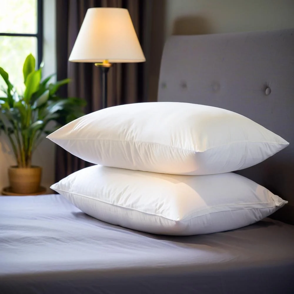 2 Pack Medium Soft Gusset Goose Feather Down Bed Pillows - White