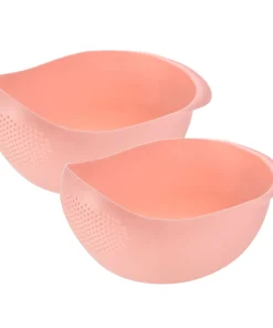 2pcs Rice Washing Filter Strainer Basket Rice Sieve Fruit Drain Bowl - Pink