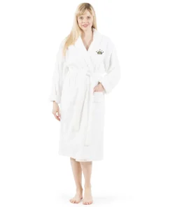 Authentic Hotel and Spa 100% Turkish Cotton Terry Bath Robe Embroidered with Cheetah Crown Design